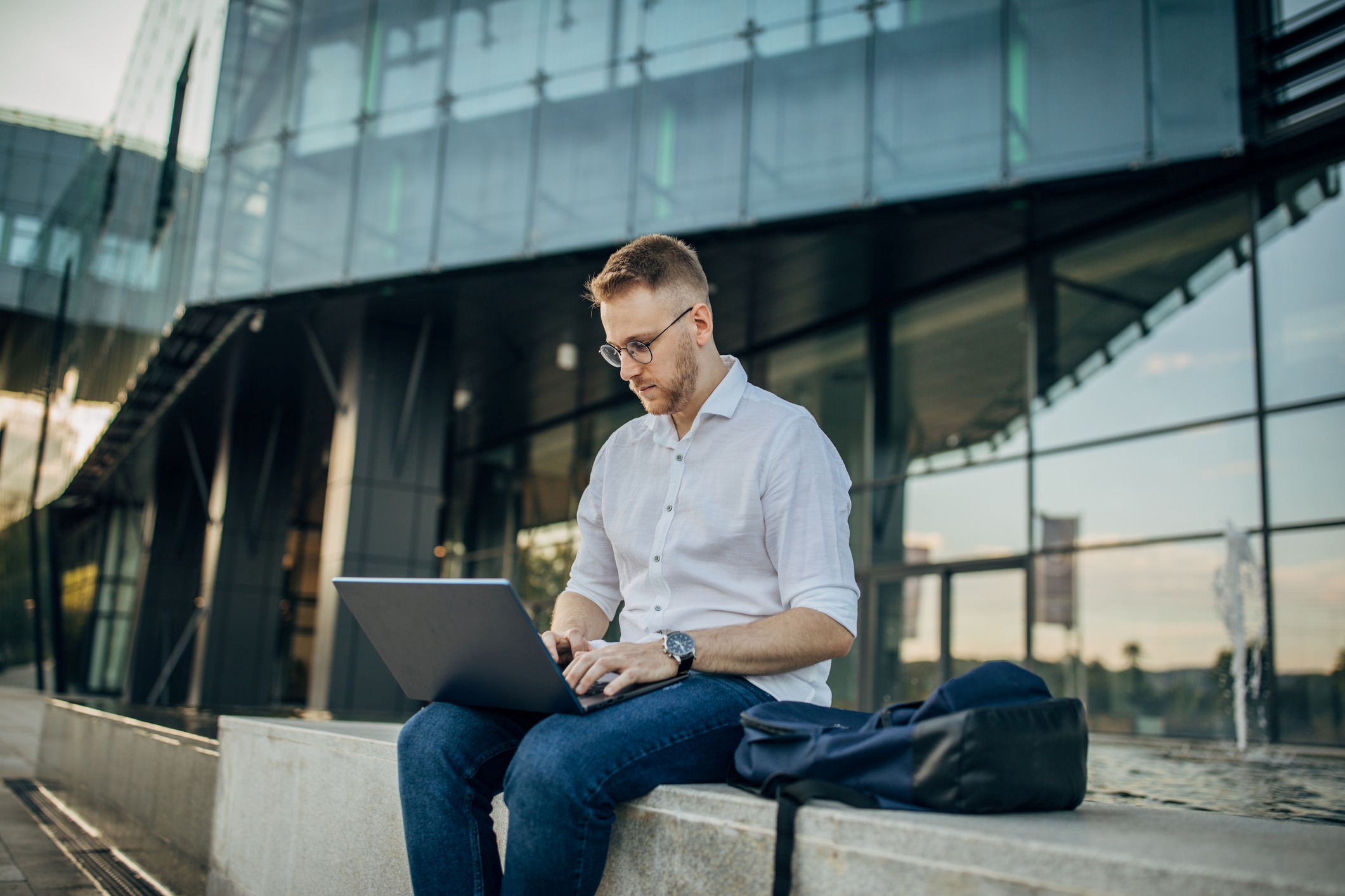 Man With Laptop Outside