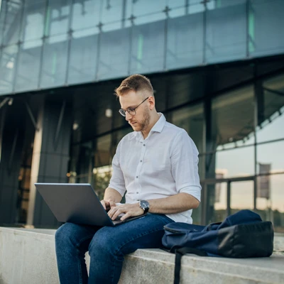 Man With Laptop Outside