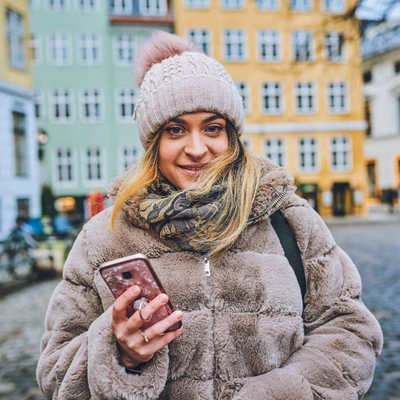 Woman With Hat And Phone